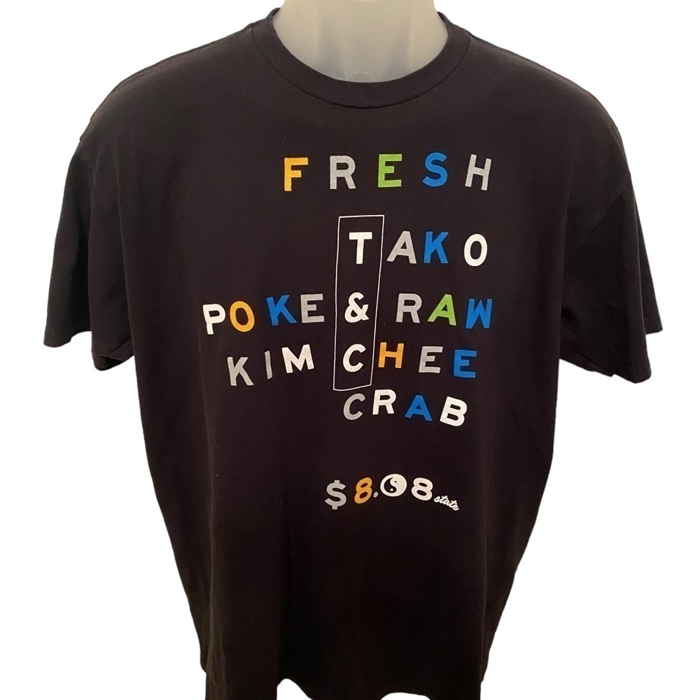 T&C Surf “Fresh Tako, Poke & Kim Chee Crab” Hawaii Foodie Tee Shirt Men L Large
